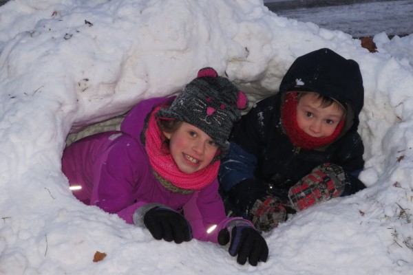 Mari and Elliot in Their Snow Fort
